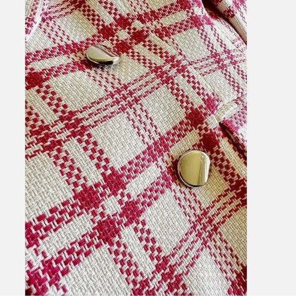 ZARA Textured Plaid Blazer Jacket Coat Pink White Double Breast Size M NWT - Picture 8 of 8